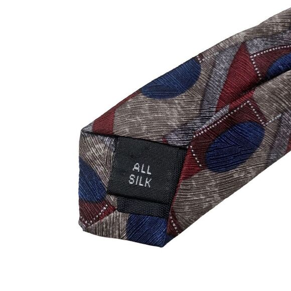 Innocenti for Tom James Tie Men's Necktie Silk Maroon Blue Geometric Made in USA - Picture 5 of 8